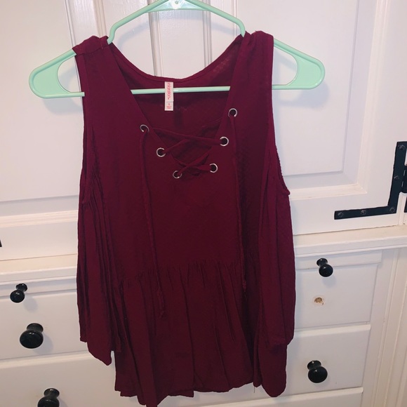 Maroon Off the Shoulder Long Sleeve - Picture 1 of 3